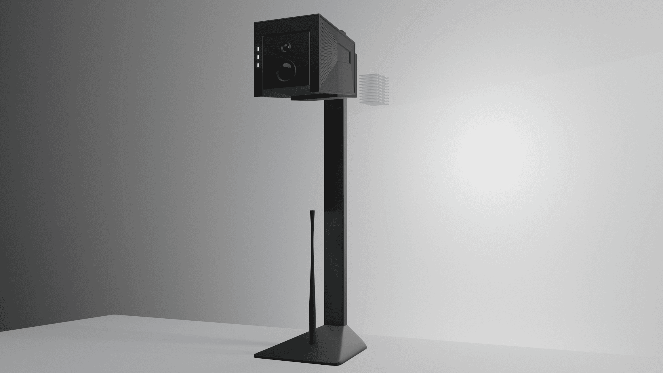 Rippl in standalone portable projector mode, tilted and freestanding